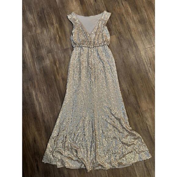 David’s Bridal Gold Sequin Sleeveless Low Back Formal Bridesmaid Dress Sz M - Picture 5 of 8